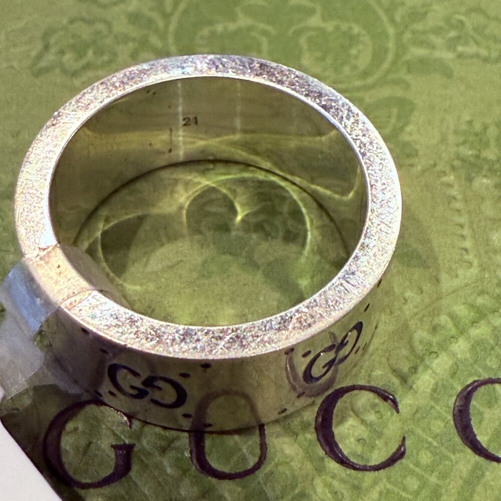 GUCCI X Adidas 702768 Engraved Ring Silver Ag925 GG Logo Size 21 (US 10) - Picture 6 of 13